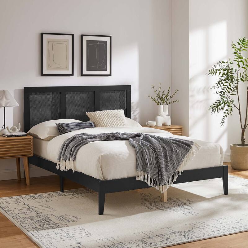 Sirocco Rattan and Wood Platform Bed - Black - Full