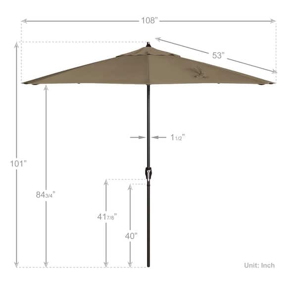 dimension image slide 27 of 29, North Bend 9-foot Round Auto-tilt, Bronze Finish, Sunbrella Patio Umbrella by Havenside Home