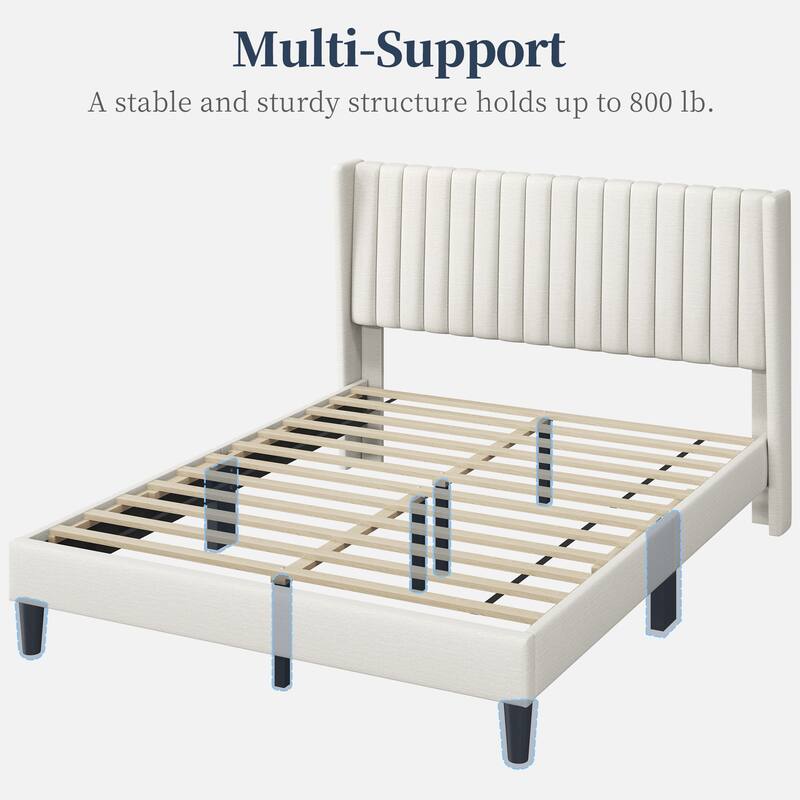 Yaheetech Upholstered Bed Frame with Wing Side Fabric Upholstered Bed with Headboard