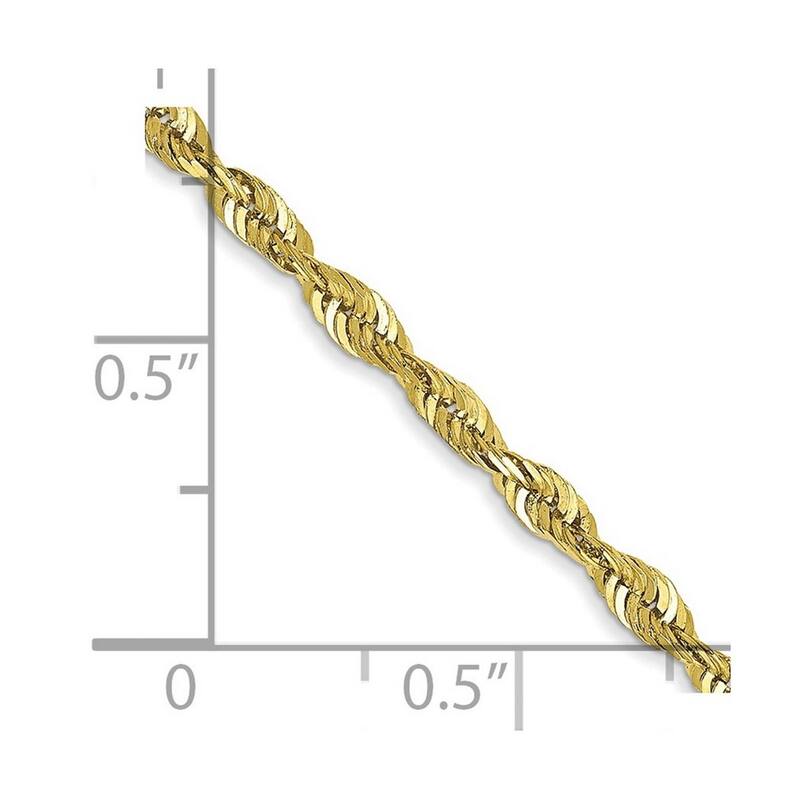 Curata 10k Yellow Gold 2.55mm Sparkle Cut Extra Lite Rope Chain Bracelet