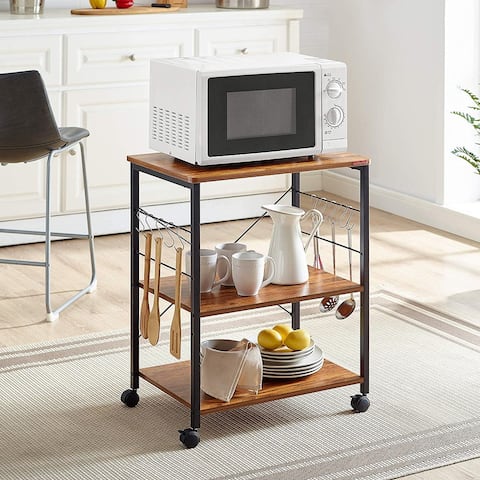 Baker's Rack 3-Tier Kitchen Utility Microwave Oven Stand Storage Cart Workstation Shelf with 10 Hooks