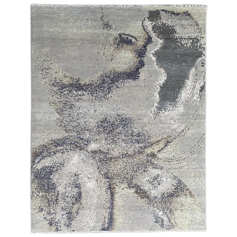 Hand-knotted Wool GREY Transitional Abstract Traditional Knot Rug - 7'10 X 10'
