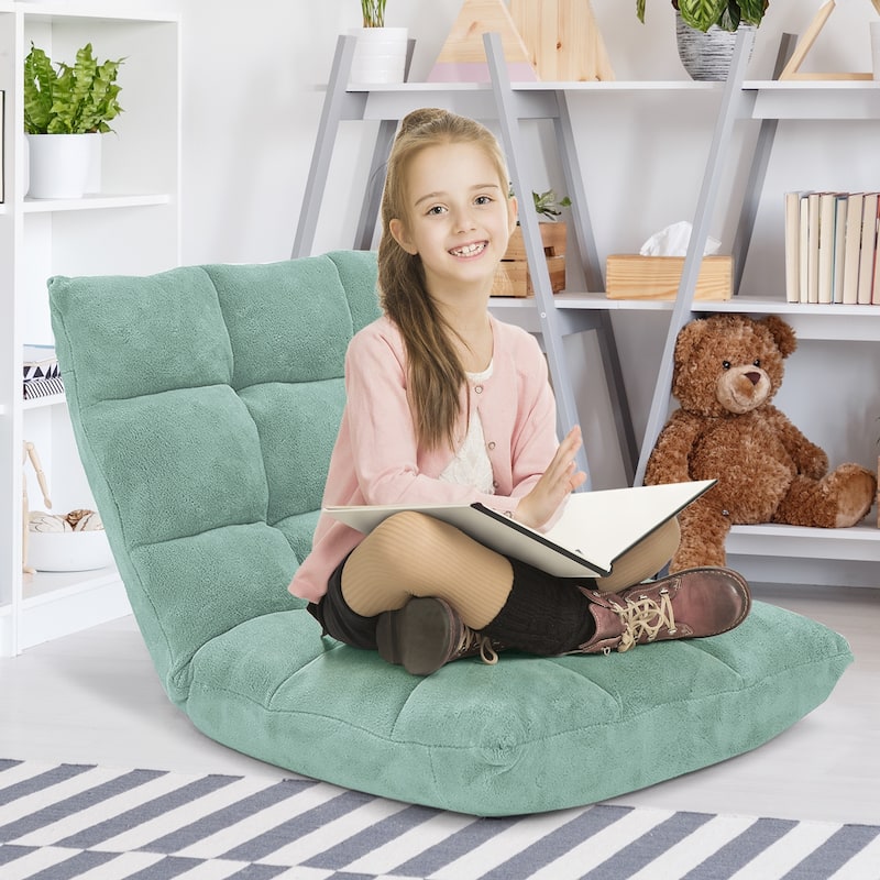 Coral Velvet Adjustable Floor Chair with 14-Position Backrest and Folding Design - 41.5" x 22.5" x 6" (L x W x H)