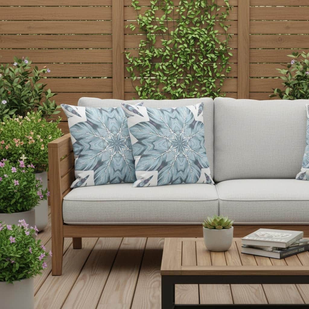 HomeRoots Set of Three 16" X 16" Blue and White Geometric Indoor Outdoor Throw Pillow - 16.00' X '16.00' X '5.00