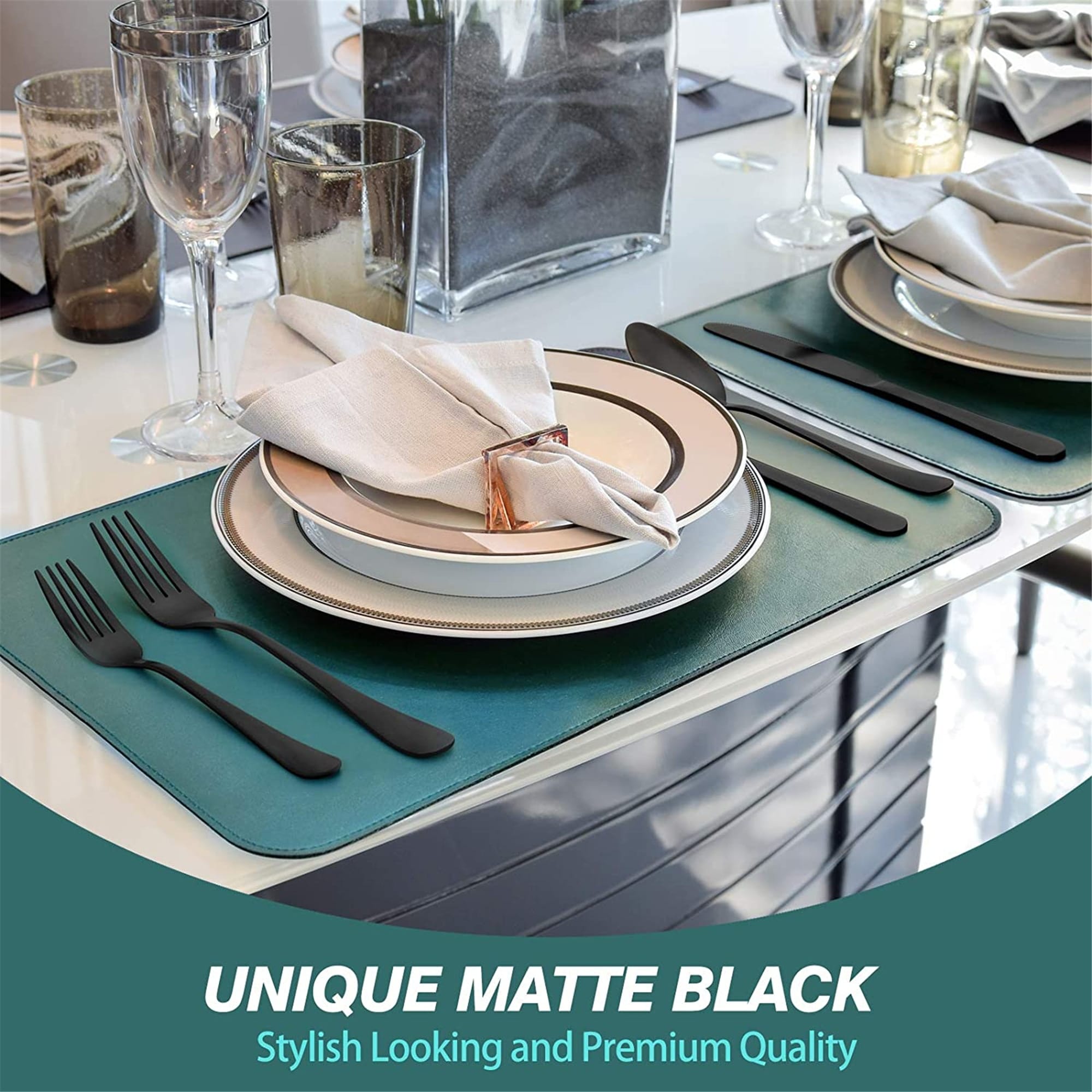 72-Piece Matte Black Silverware Set with Steak Knives for 12 