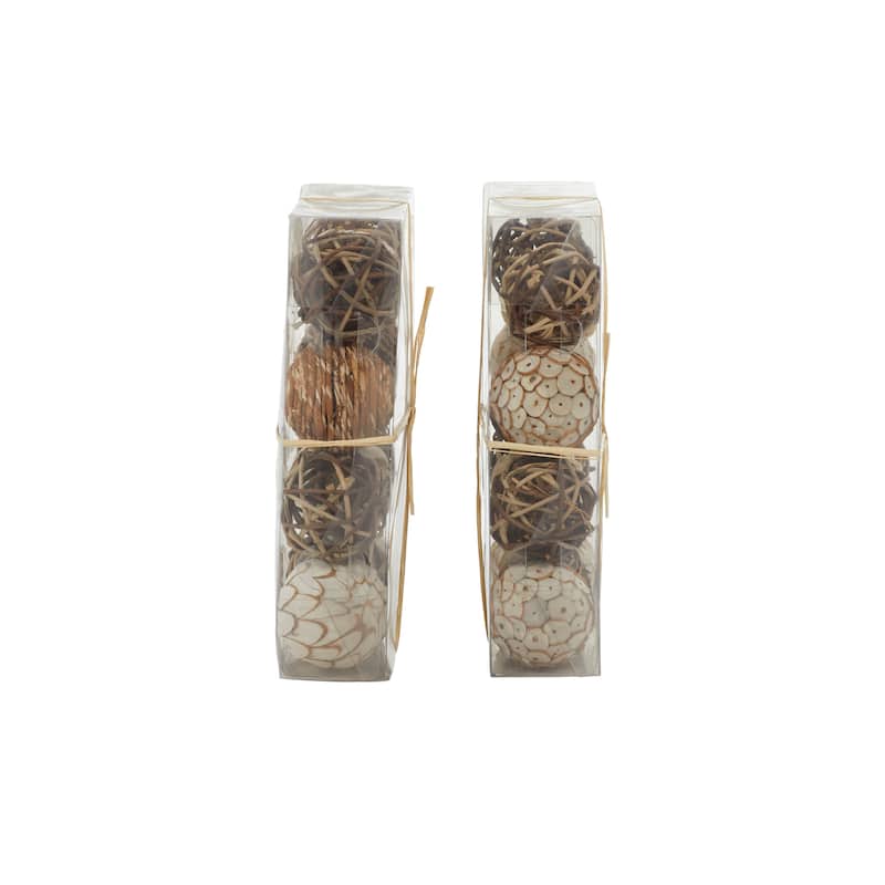 Dried Plant Handmade Decorative Ball Orbs & Vase Filler with Varying Designs - Set of 2 Brown - Roche River Decor