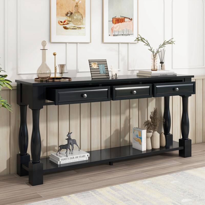 Console Table 64" Long Extra-thick Sofa Table with Drawers and Shelf for Entryway, Hallway, Living Room - Espresso