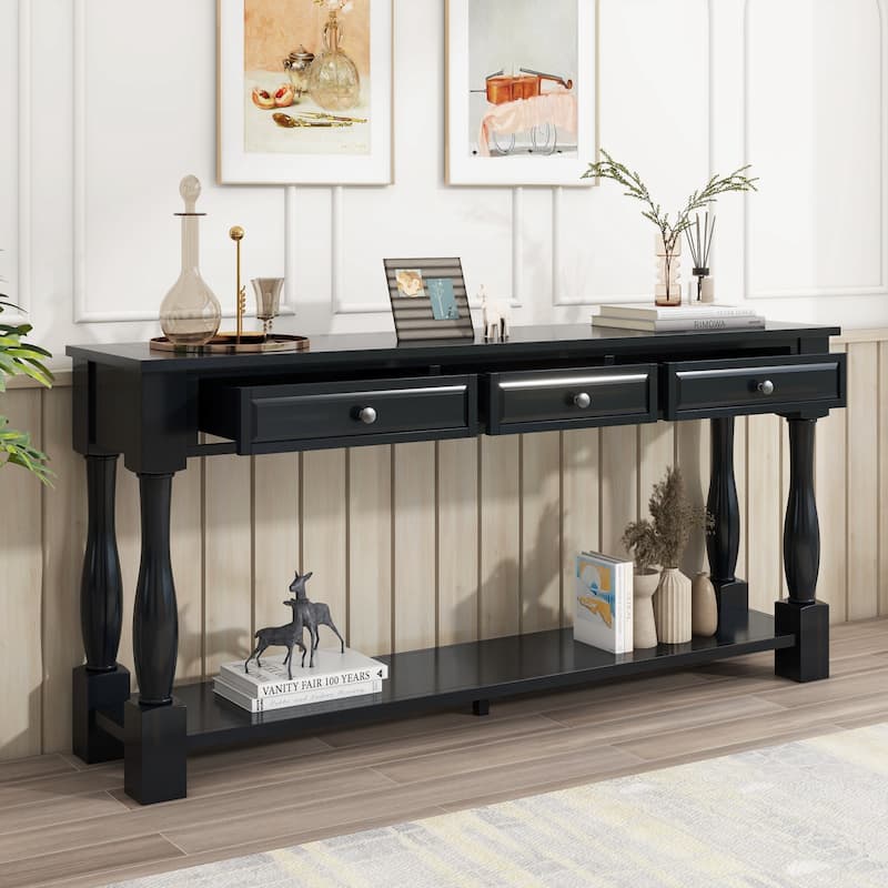 Long Console Table with Drawers and Shelf