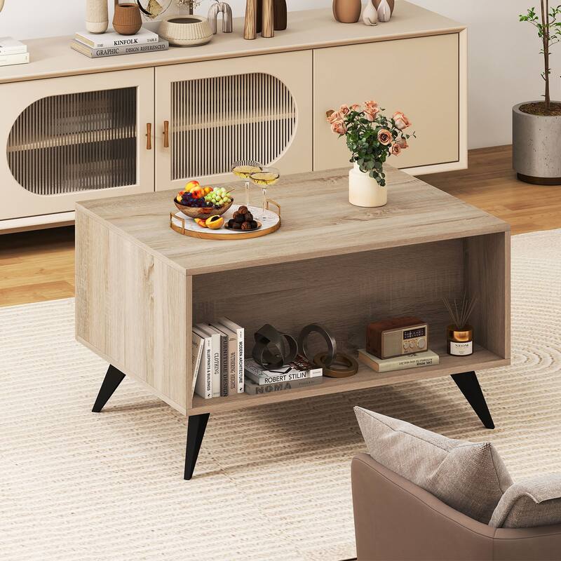 Gymax Modern Coffee Table w/ Storage Open Compartments & 3 Drawers 4
