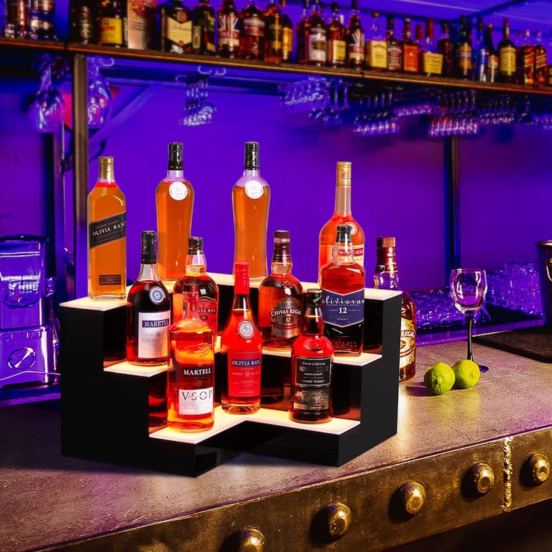 20" Acrylic LED Lighted Liquor Bottle Corner Display Shelf