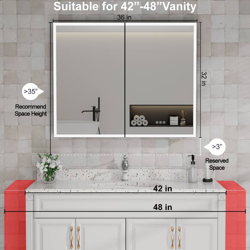 Kylo Aluminum LED Medicine Cabinet with Mirror, Dimmable, Anti-Fog, Recessed/Wall Mount
