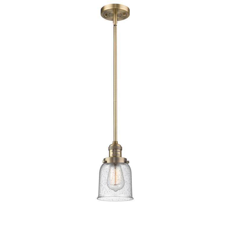 Innovations Lighting Franklin Restoration Bell - 1 Light 5" Stem Hung Mini Pendant - Brushed Brass/Seedy