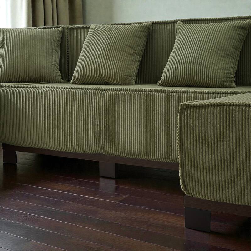 Modern 130" U-Shaped Sectional Sofa with RGB LED Lights, Corduroy Upholstery, 6 Pillows, Deep Seating Couch