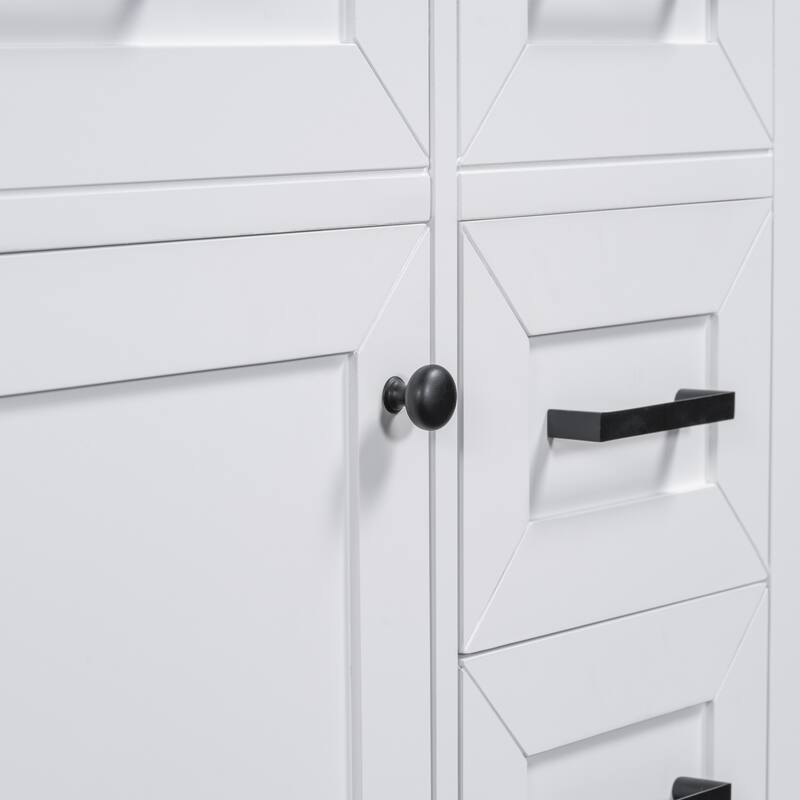 30" White Bathroom Vanity Base - Solid Wood & MDF, Freestanding Cabinet with Storage Drawers & Shelves