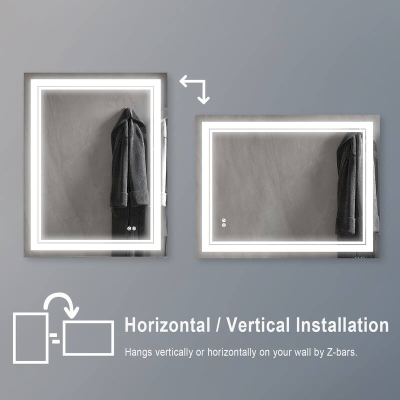 Retangular Wall Mounted LED Bathroom Mirror With Touch Switch Memory Mirror Anti-Fog (Horizontal/Vertical)