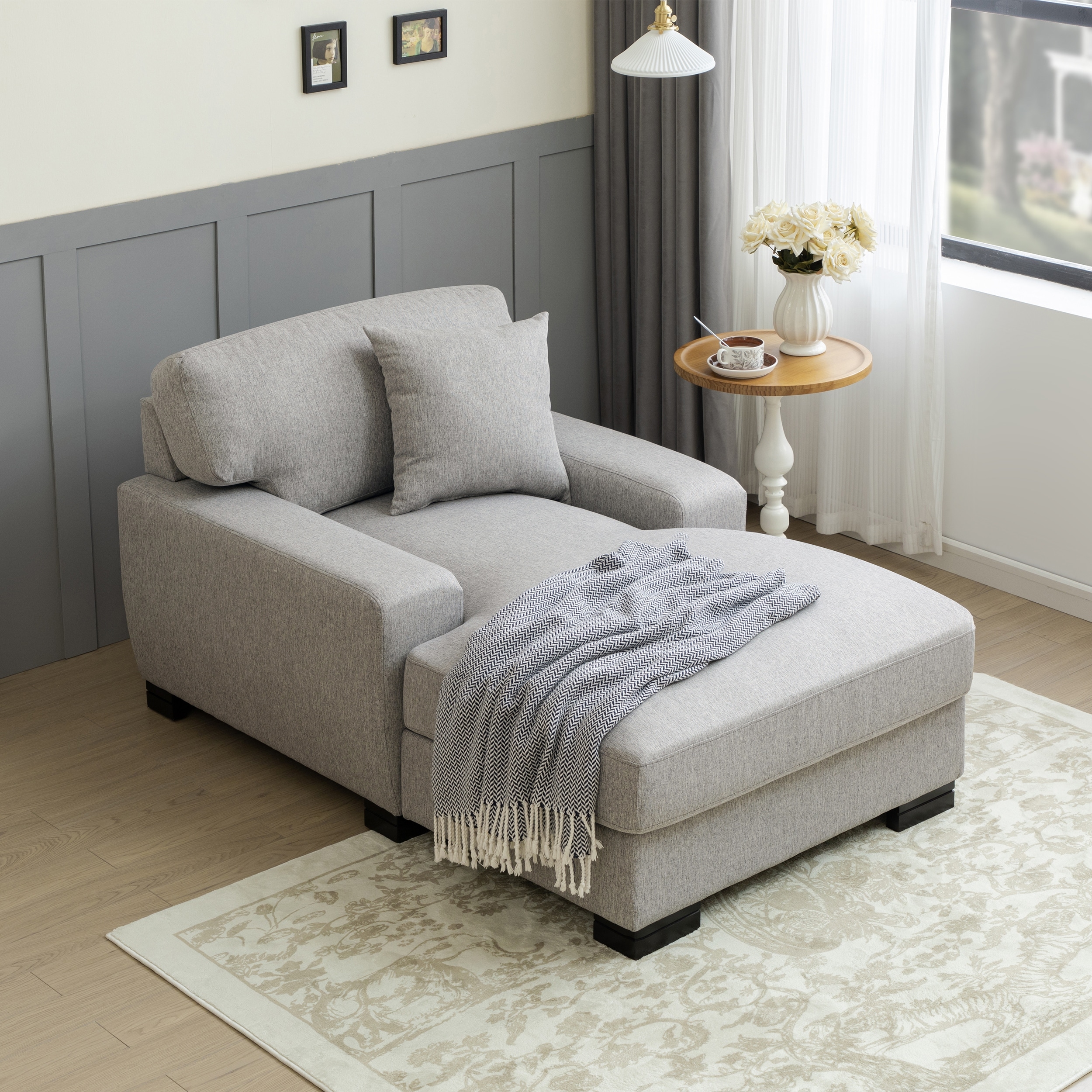 Oversized Chaise Lounger Sleeper Sofa Grey