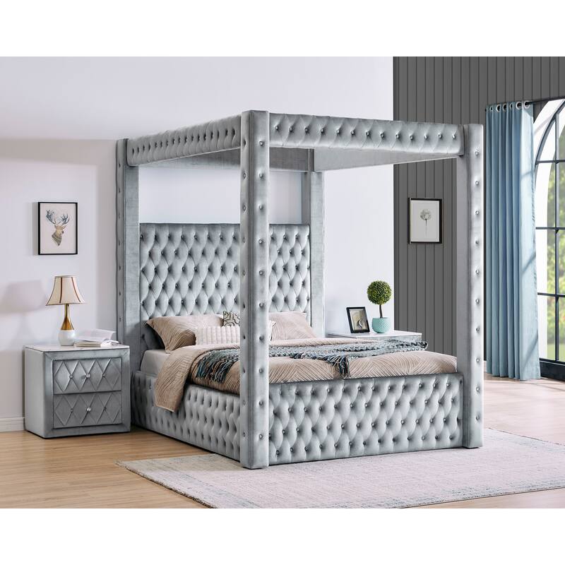 1pc Gray Nightstand Upholstery Fabric Faux Marble Top Two Storage Drawers Wooden Bedroom Furniture
