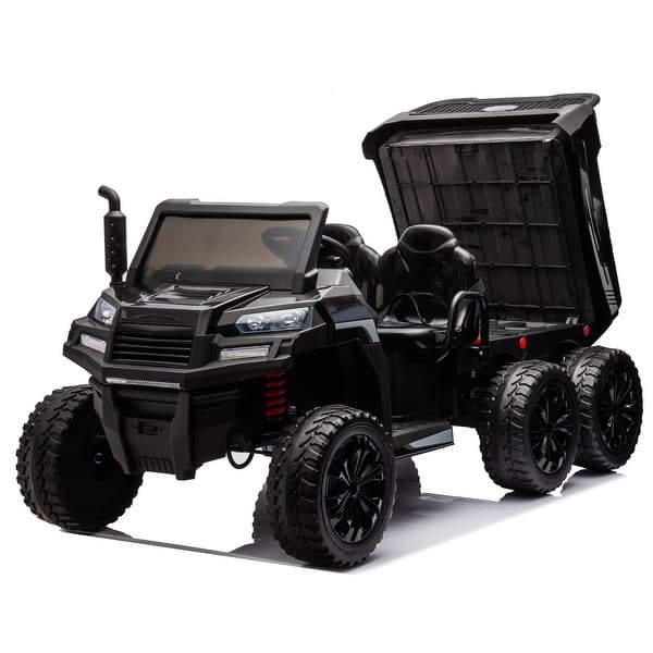 slide 2 of 40, 24V 2-Seater UTV-XXL Ride On Truck with Dump Bed for kid,Ride On 4WD UTV with 6 Wheels,Tipping and Openable Rear Cargo Bed Black Black