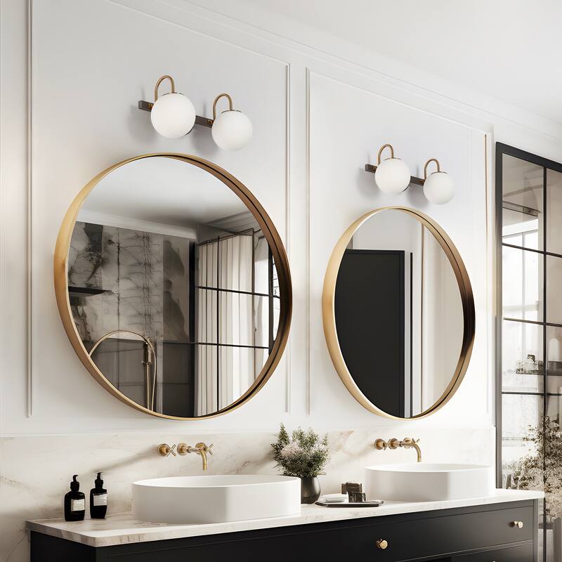 Aladari Modern Gold 3-Light Bathroom Vanity Lights Opal Glass Wall Sconces