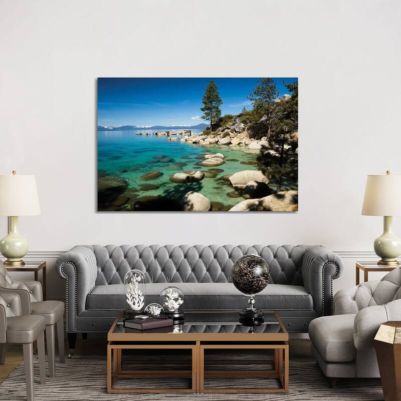 iCanvas "Rocks in a lake with mountain range in the background, Lake Tahoe, California, USA" by Panoramic Images Canvas Print