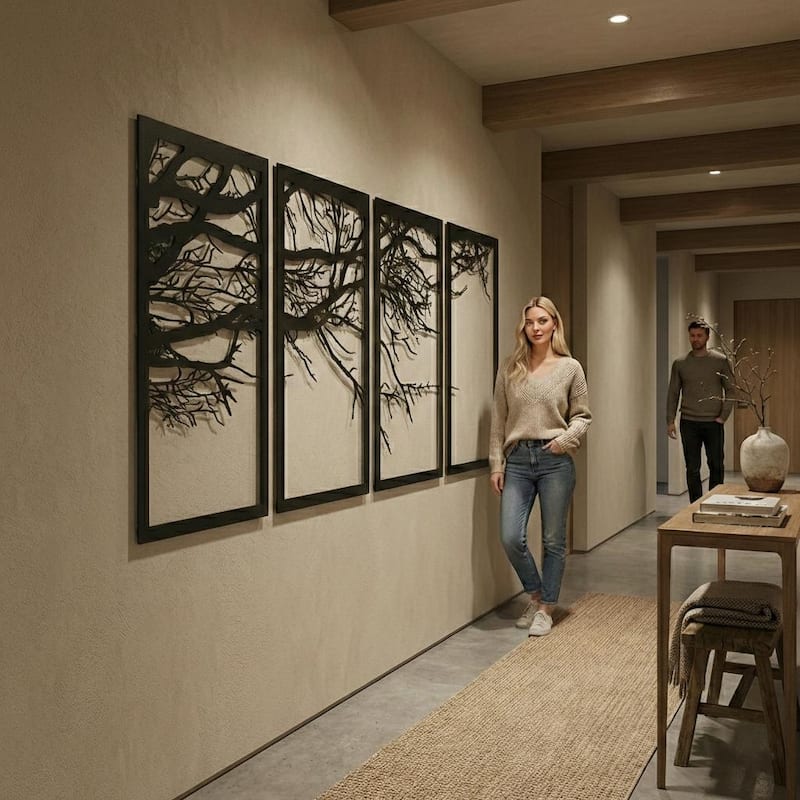 Tree of Life 4 Panels Metal Wall Decor for Home and Outside - Wall-Mounted Geometric Wall Art Decor