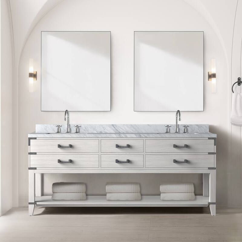 Norwalk Bath Vanity with Carrara Marble Top, Sink, Mirror and Faucet