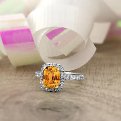 Auriya 1 7/8ct Cushion-cut Citrine and Halo Diamond Engagement Ring 3/8ctw 14k Gold