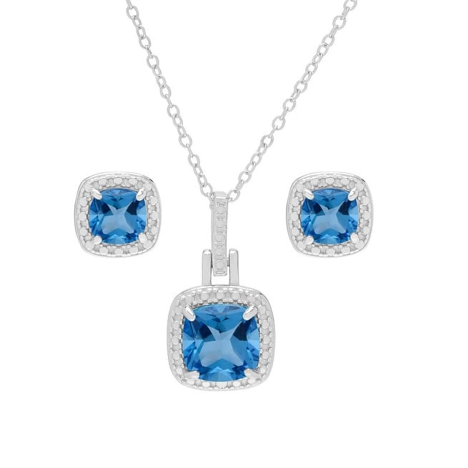 Victoria Townsend .925 Sterling Silver Blue Topaz & Diamond Accent Necklace & Stud Earrings Set