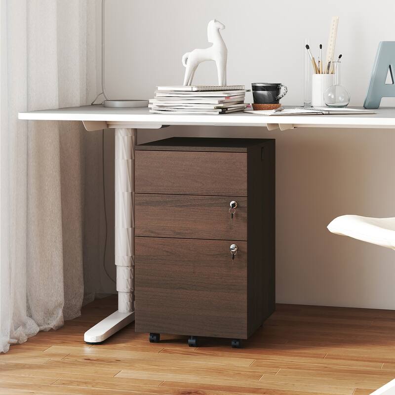 Gymax 3-Drawer File Cabinet Rolling File Organizer w/ Lock & 4 Keys