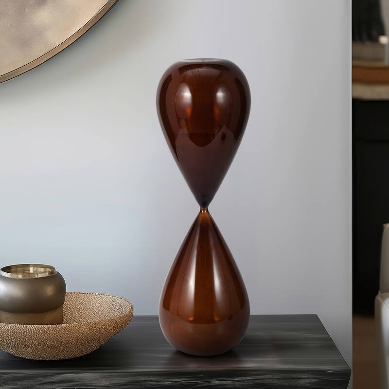 Contemporary Hourglass Sculpture for Home Decor - Stylish Decorative Object - Brown - 6" x 6" x 20"