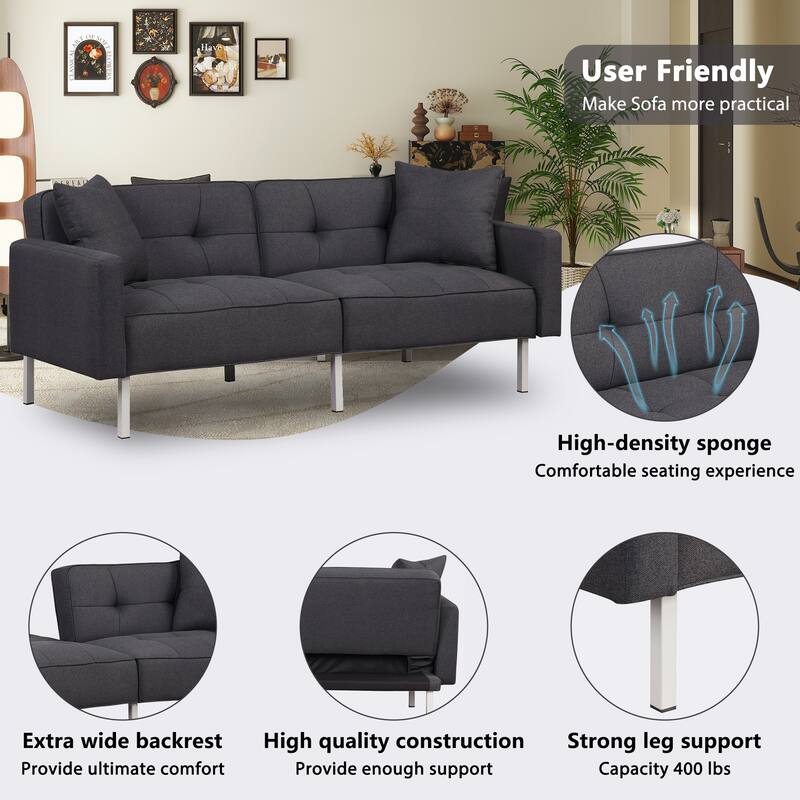 Multiple 3 Adjustable Positions Sleeper Sofa Bed With Comfortable Seat