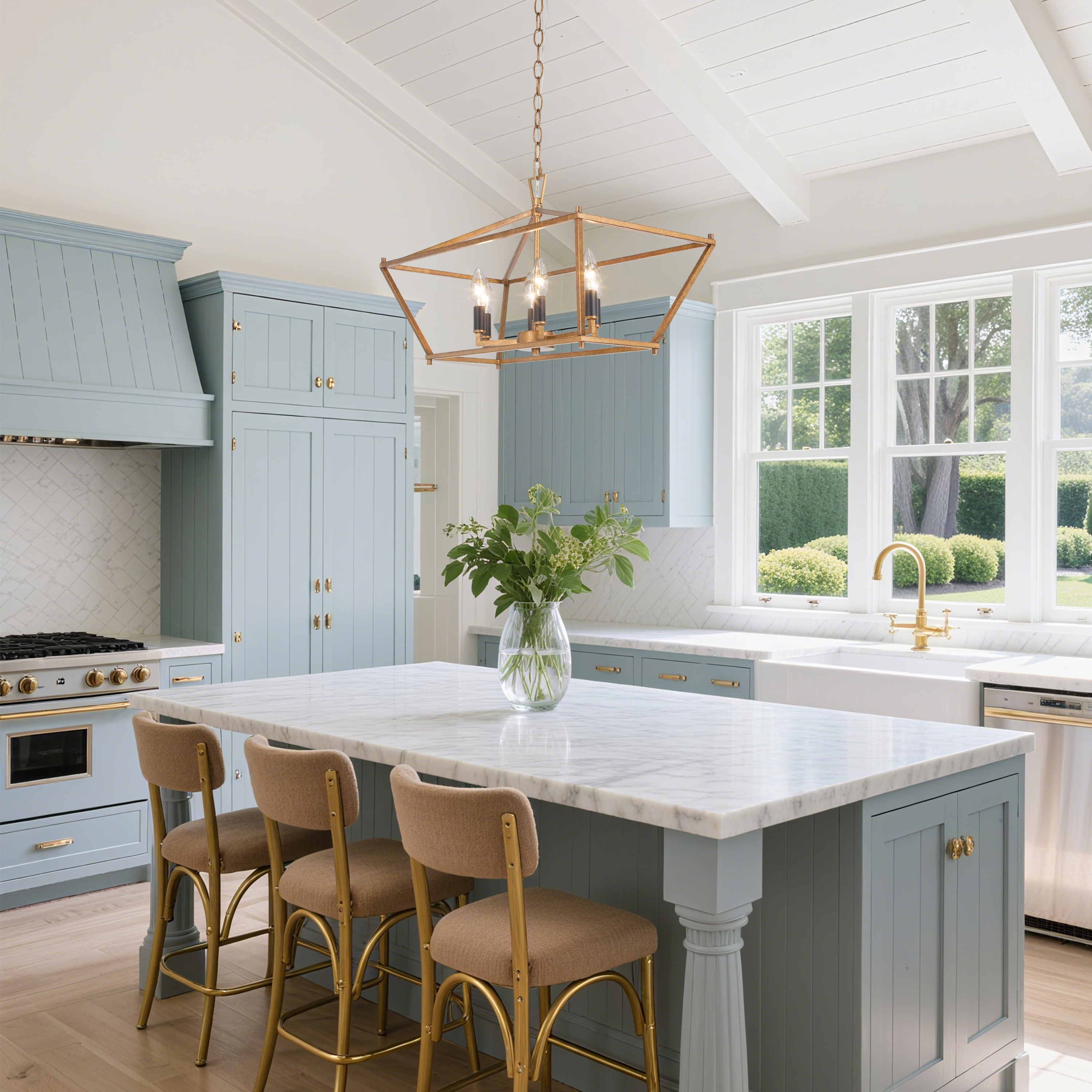 Modern Farmhouse Black Gold 6-Light Chandelier Kitchen Island Light for Dining Room
