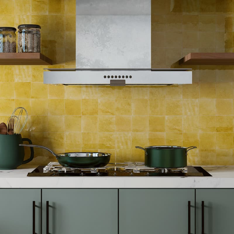 Merola Tile Menorca Lemon 4" x 4" Ceramic Wall Tile