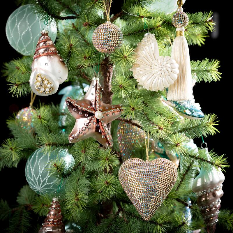4"H Sullivans Christmas Patterned Aqua Ball Ornament Set of 3, Blue