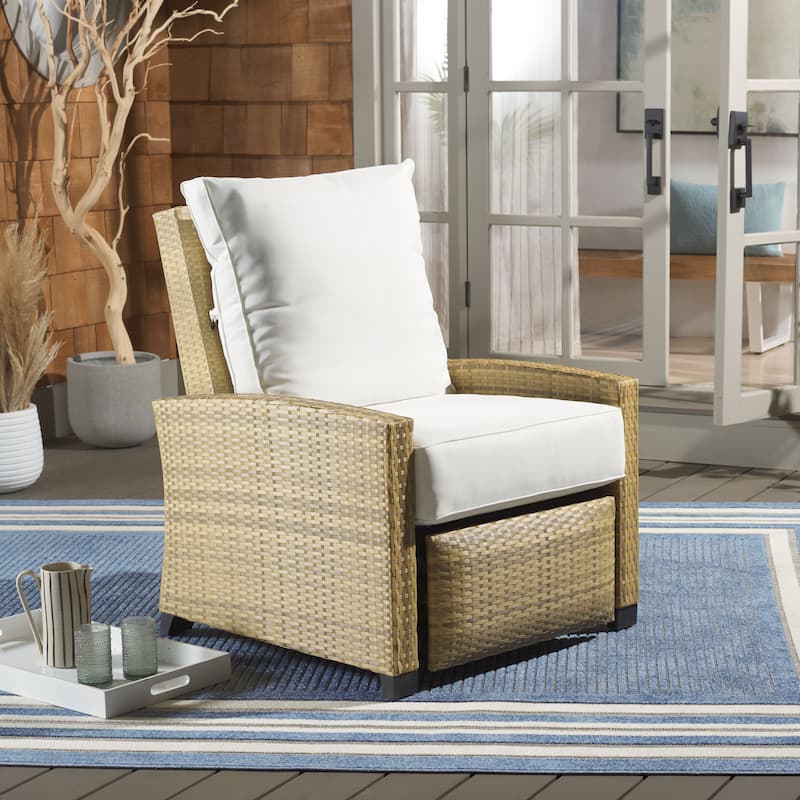 SAFAVIEH Outdoor Patio Furniture Landon Recliner Chair - 32"W x 36"D x 36"H - Natural/White