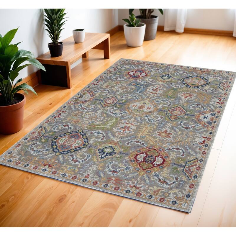 Jigop Power Loomed Distressed Floral Traditional Non Skid Area Rug By HomeRoots - 72' X '48' X '0.5 - 72' X '48' X '0.5 - Orange - Rectangle