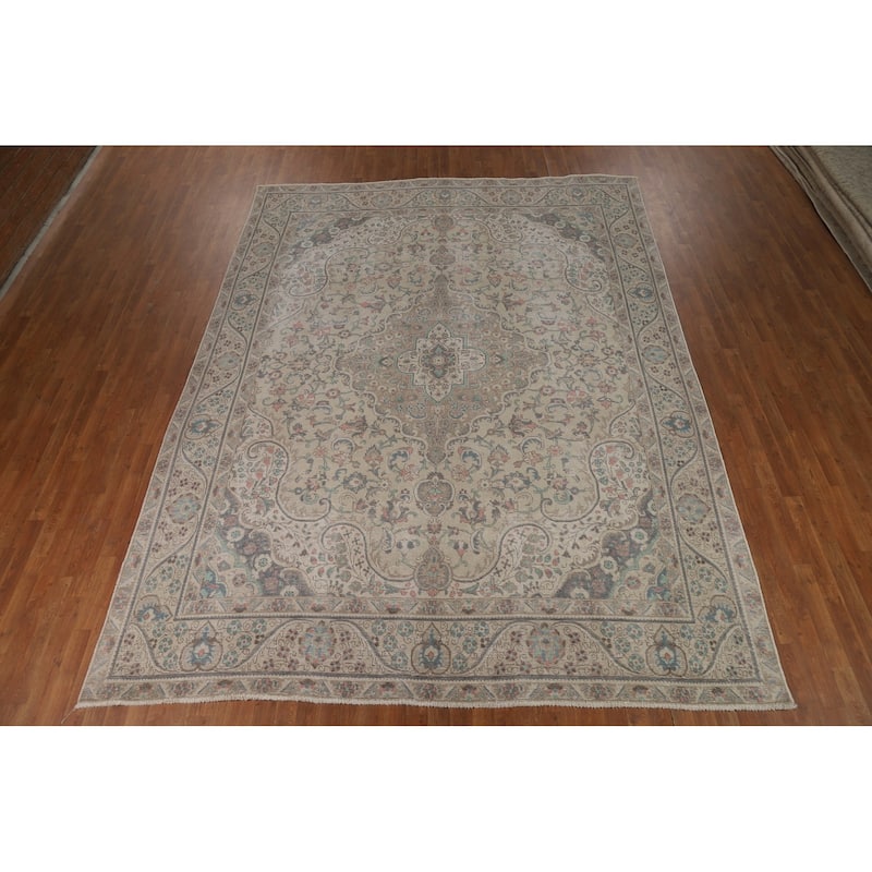Floral Tabriz Persian Area Rug Oriental Hand-Knotted Wool Carpet - 9'3"x 12'4"