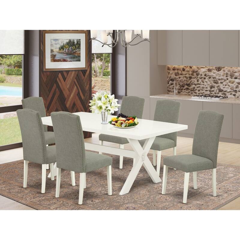 7-Piece Kitchen Dining Set - Rectangular Table with 6 Parson Chairs - Modern Dining Room Furniture - 72