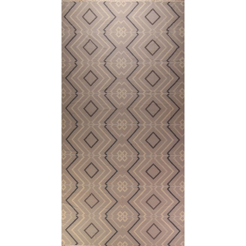 Geometric Kilim Durrie Oriental Large Area Rug Cotton Carpet - 10'7" x 19'4"