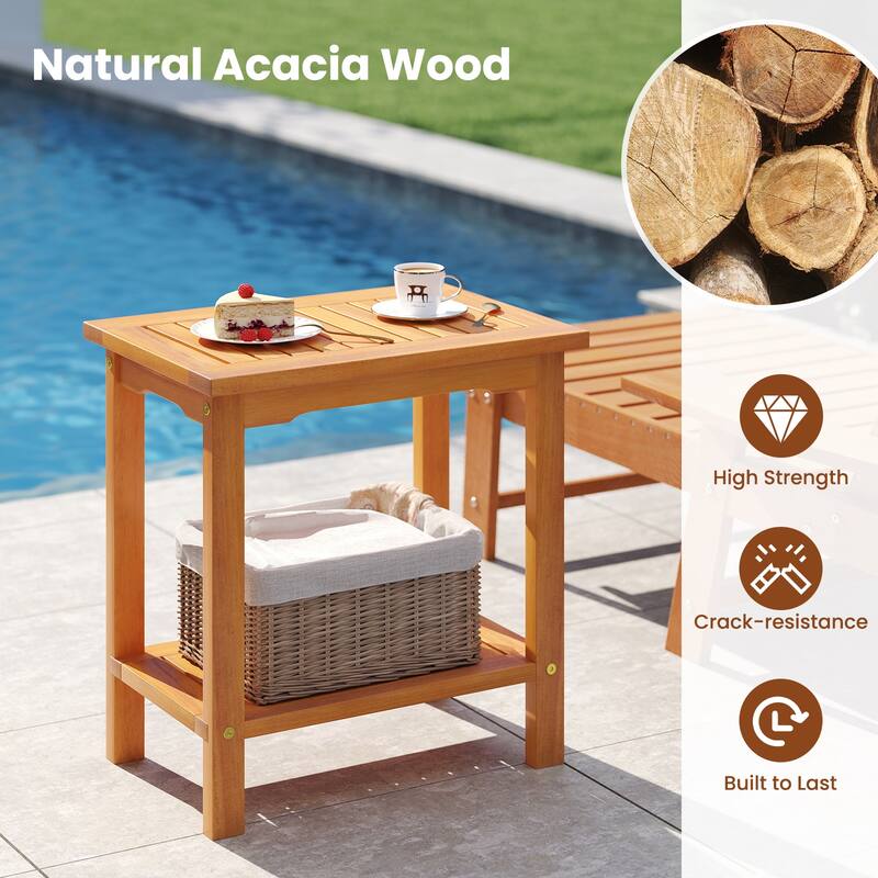 Gymax 2PCS Outdoor Acacia Wood Side Table 2-Tier Patio End Table w/