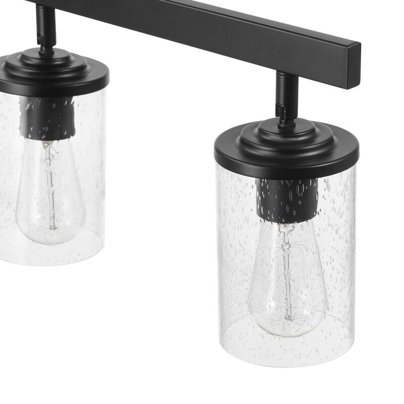 24" 3-Light Track Lighting, Matte Black, Seeded Glass Shades, Pivoting Track Heads - 4.7"