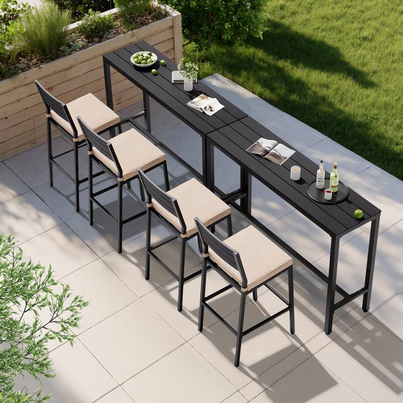 VredHom Outdoor Indoor Patio Rectangular Bar Table Pub Table - 55''-Black-2PC