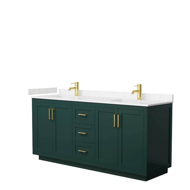 Miranda Double Vanity Set, Cultured Marble Top, No Mirror - 72-Inch Double - Green, Gold Trim, Carrara Cultured Marble Top