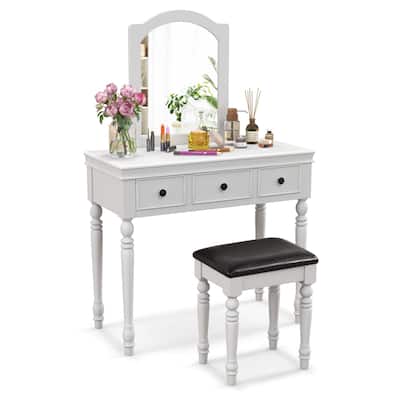 Costway Vanity Table Set Makeup Desk Cushioned Stool 3 Drawer Large - See Details