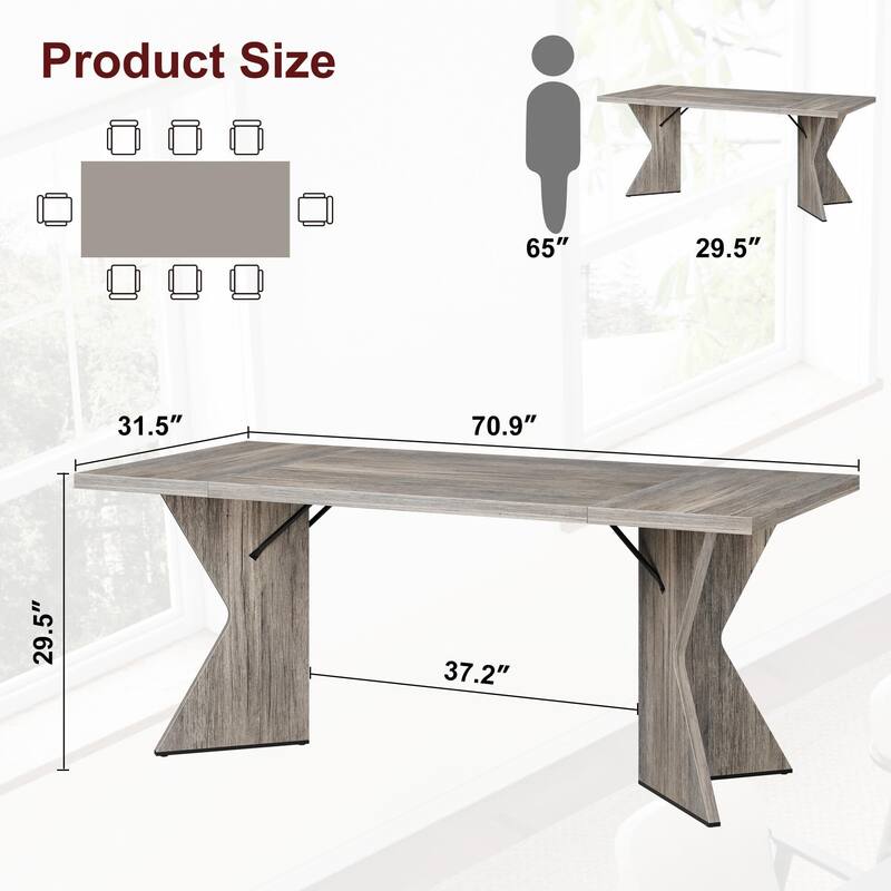 70.9'' Dining Table for 6, with Sturdy Frame and V Leg