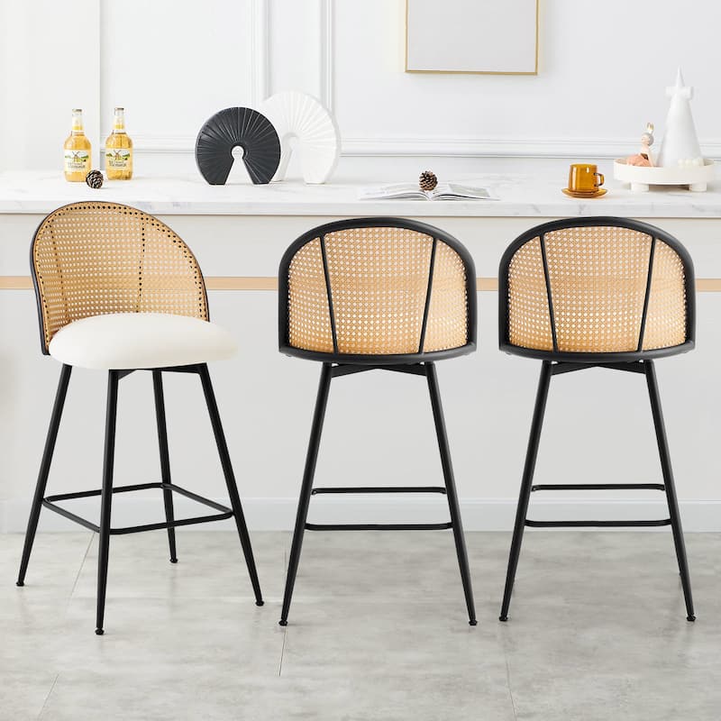 26-Inch Swivel Counter Height Bar Stools with Rattan Back - 36"H x 18.5"W x 19.7"D