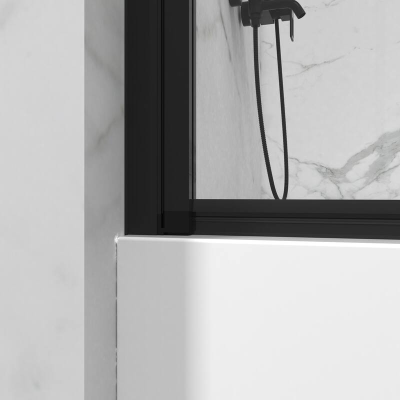 31.5 in. W x 55 in. H Semi-Frameless Pivot Tub Door in Black