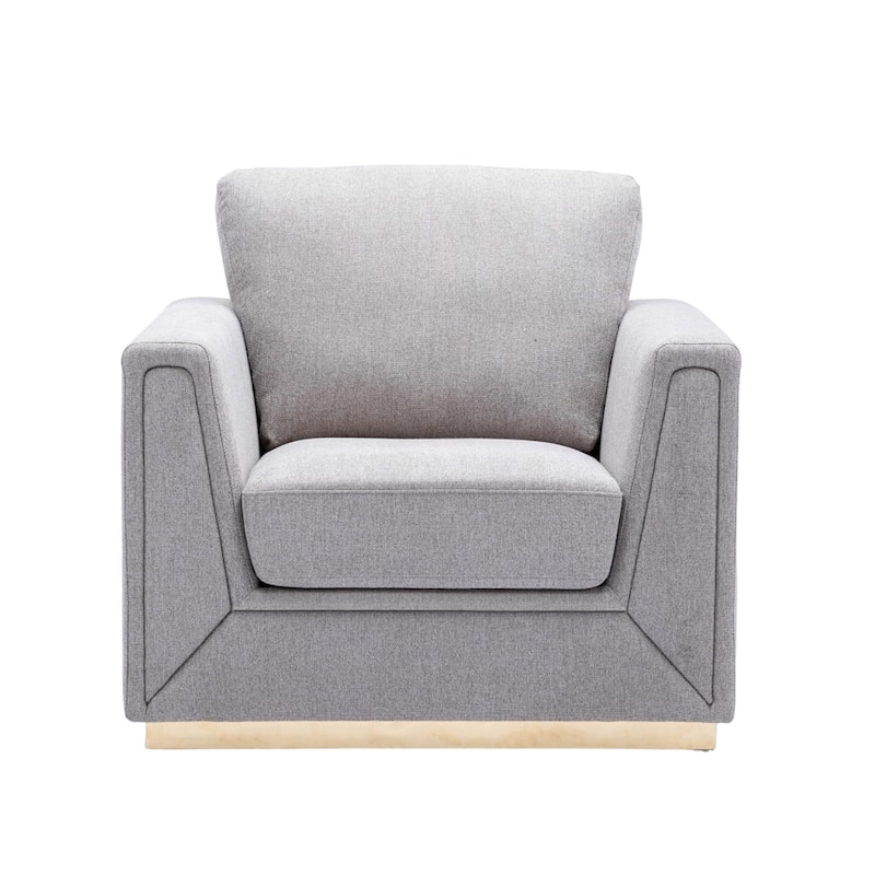 Sylvie Accent Armchair, Gray Linen, Square Modern Gold Base