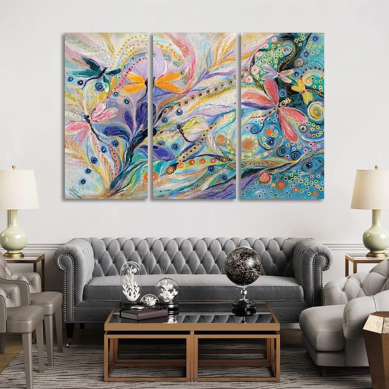 iCanvas "The Flowers And Dragonflies" by Elena Kotliarker 3-Piece Canvas Wall Art Set
