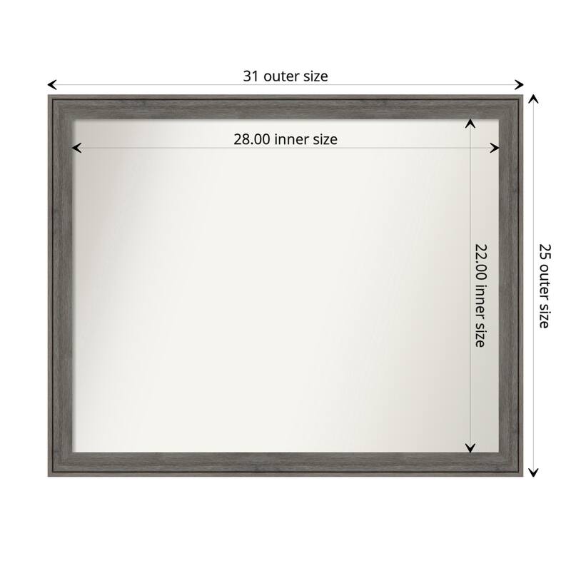 Non-Beveled Wood Bathroom Wall Mirror - Regis Barnwood Grey Narrow Frame - 31 x 25 in - Regis Barnwood Grey Narrow